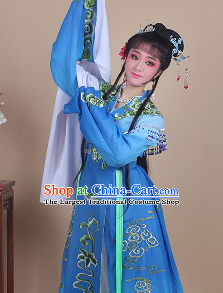 Chinese Traditional Shaoxing Opera Peri Embroidered Royalblue Dress Beijing Opera Princess Hua Dan Costume for Women