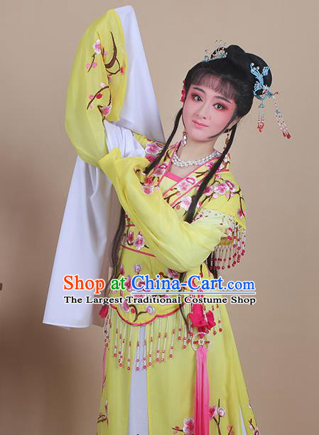Chinese Traditional Shaoxing Opera Embroidered Plum Blossom Yellow Dress Beijing Opera Princess Hua Dan Costume for Women