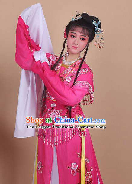 Chinese Traditional Shaoxing Opera Embroidered Plum Blossom Rosy Dress Beijing Opera Princess Hua Dan Costume for Women