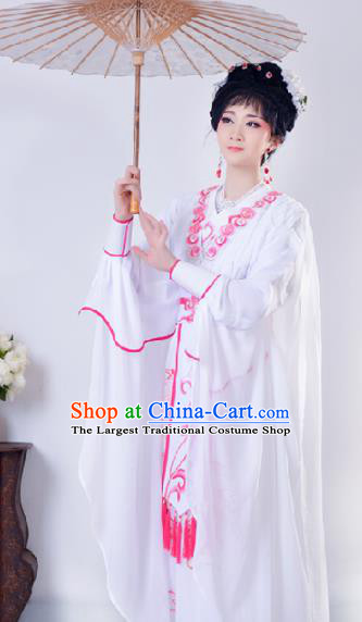 Chinese Traditional Shaoxing Opera Swordswoman Embroidered White Dress Beijing Opera Princess Hua Dan Costume for Women