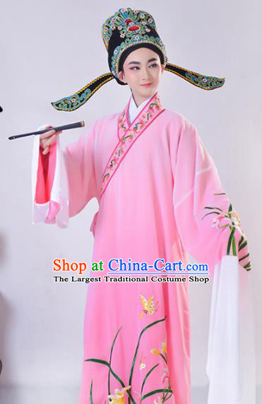 Chinese Traditional Peking Opera Gifted Scholar Embroidered Orchid Pink Robe Beijing Opera Niche Costume for Men