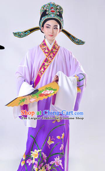 Chinese Traditional Peking Opera Gifted Scholar Embroidered Orchid Purple Robe Beijing Opera Niche Costume for Men