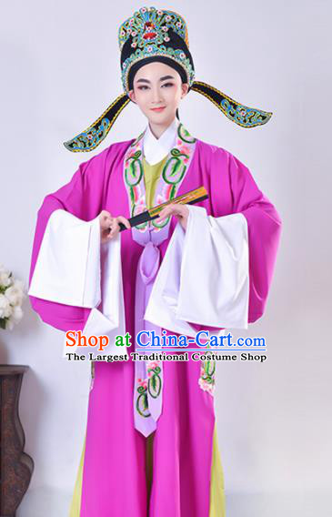 Chinese Traditional Peking Opera Gifted Scholar Embroidered Purple Robe Beijing Opera Niche Costume for Men