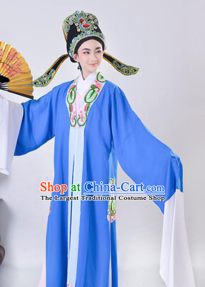 Chinese Traditional Peking Opera Gifted Scholar Embroidered Blue Robe Beijing Opera Niche Costume for Men