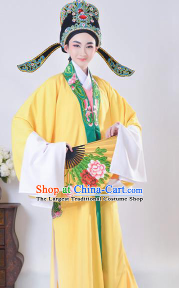 Chinese Traditional Peking Opera Gifted Scholar Embroidered Yellow Robe Beijing Opera Niche Costume for Men