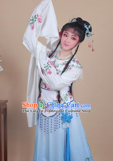 Chinese Traditional Huangmei Opera Nobility Lady Embroidered Blue Dress Beijing Opera Hua Dan Costume for Women