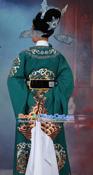 Chinese Traditional Peking Opera Number One Scholar Green Embroidered Robe Beijing Opera Niche Costume for Men