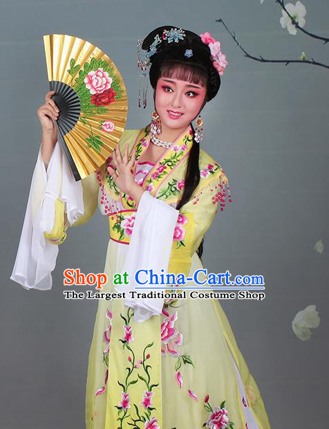 Chinese Traditional Shaoxing Opera Hua Dan Embroidered Yellow Dress Beijing Opera Nobility Lady Costume for Women