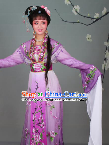 Chinese Traditional Shaoxing Opera Hua Dan Embroidered Purple Dress Beijing Opera Nobility Lady Costume for Women