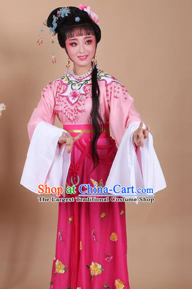 Chinese Traditional Shaoxing Opera Zhu Yingtai Rosy Dress Beijing Opera Hua Dan Embroidered Costume for Women