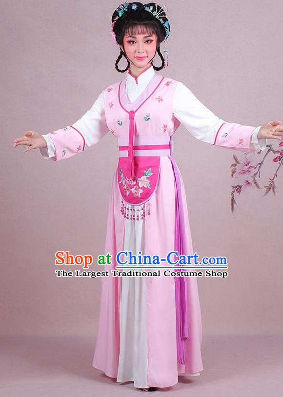 Chinese Traditional Shaoxing Opera Maidservants Embroidered Pink Dress Beijing Opera Young Lady Costume for Women