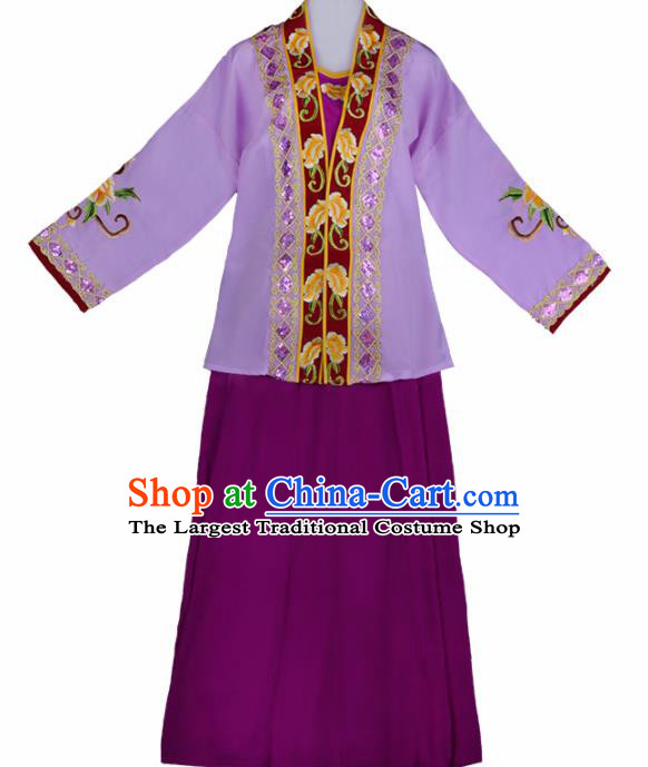 Chinese Traditional Shaoxing Opera Dowager Embroidered Purple Dress Beijing Opera Maidservants Costume for Women
