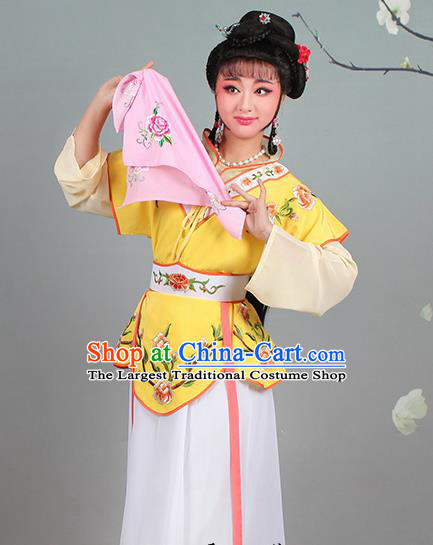 Chinese Traditional Shaoxing Opera Hua Dan Embroidered Yellow Dress Beijing Opera Village Girl Costume for Women