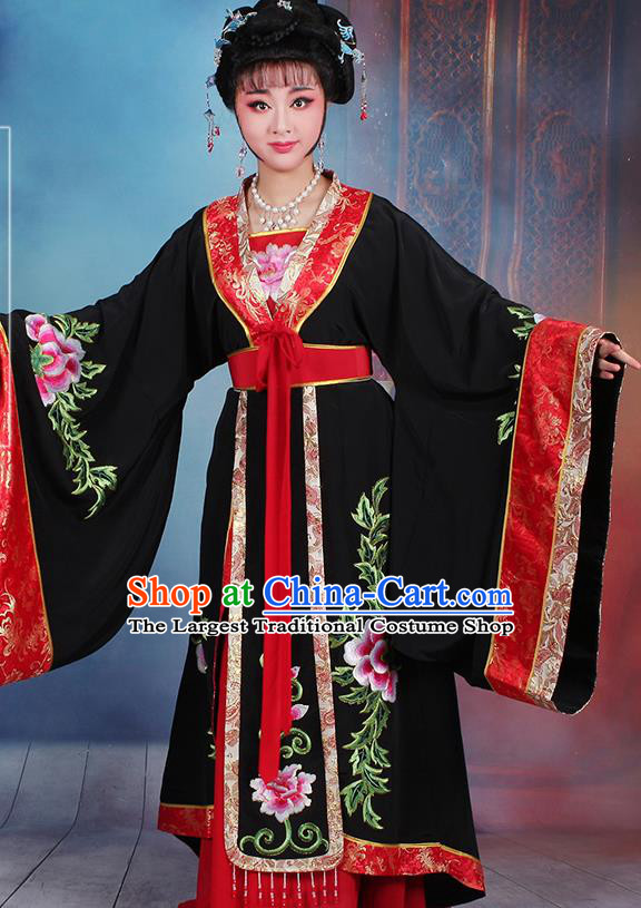 Chinese Traditional Shaoxing Opera Old Women Embroidered Black Dress Beijing Opera Palace Queen Costume for Women