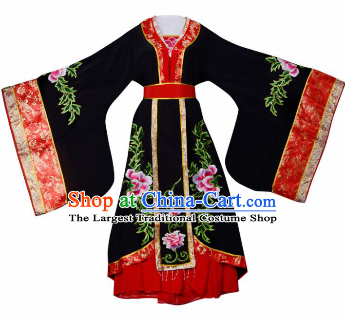 Chinese Traditional Shaoxing Opera Old Women Embroidered Black Dress Beijing Opera Palace Queen Costume for Women