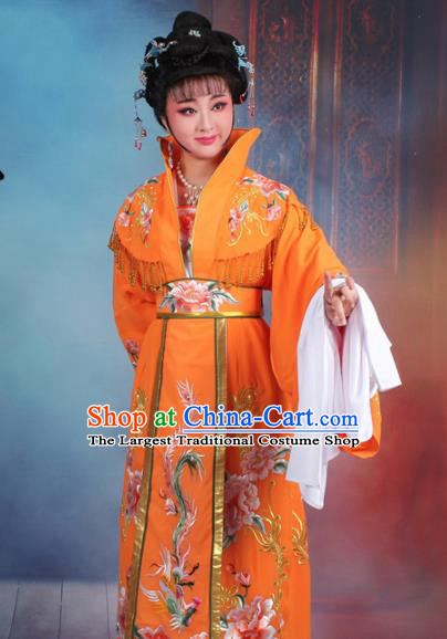 Chinese Traditional Shaoxing Opera Empress Embroidered Orange Dress Beijing Opera Palace Queen Costume for Women