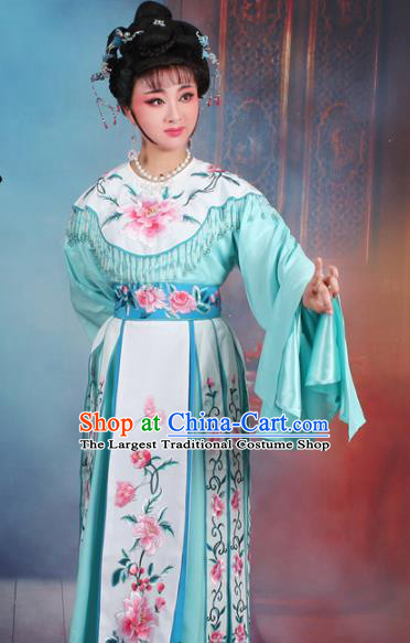 Chinese Traditional Shaoxing Opera Court Princess Embroidered Green Dress Beijing Opera Hua Dan Costume for Women