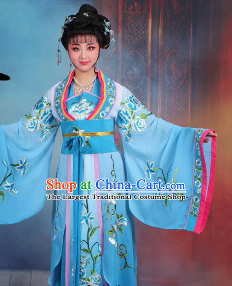 Chinese Traditional Shaoxing Opera Imperial Consort Embroidered Blue Dress Beijing Opera Hua Dan Costume for Women