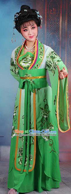 Chinese Traditional Shaoxing Opera Imperial Consort Embroidered Green Dress Beijing Opera Hua Dan Costume for Women