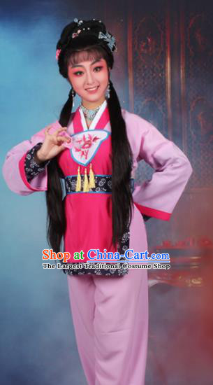 Chinese Traditional Huangmei Opera Servant Girl Embroidered Pink Dress Beijing Opera Maidservants Costume for Women