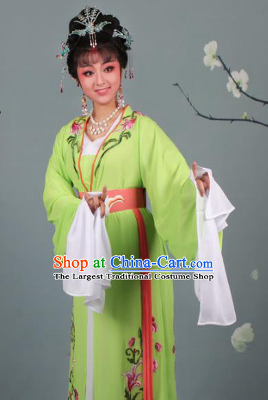 Chinese Traditional Huangmei Opera Princess Embroidered Green Dress Beijing Opera Hua Dan Costume for Women