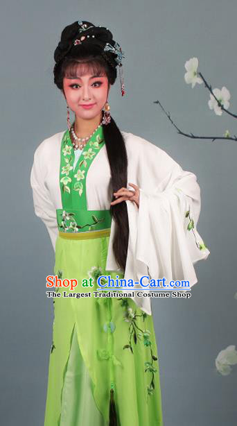 Chinese Traditional Huangmei Opera Rich Lady Embroidered Green Dress Beijing Opera Hua Dan Costume for Women