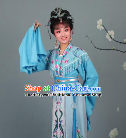 Chinese Traditional Huangmei Opera Imperial Consort Embroidered Blue Dress Beijing Opera Court Lady Costume for Women