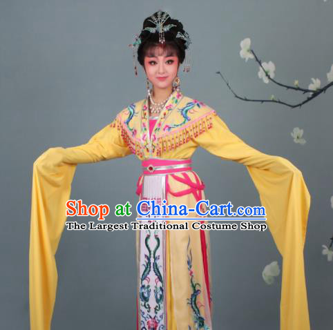 Chinese Traditional Huangmei Opera Imperial Consort Embroidered Yellow Dress Beijing Opera Court Lady Costume for Women