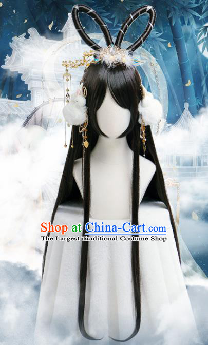 Chinese Traditional Cosplay Princess Wigs Ancient Moon Peri Wig Sheath and Hairpins Hair Accessories for Women