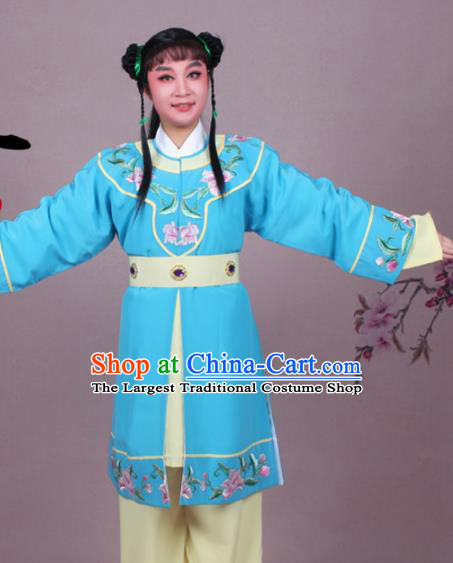 Chinese Traditional Peking Opera Servant Blue Clothing Beijing Opera Livehand Costume for Men