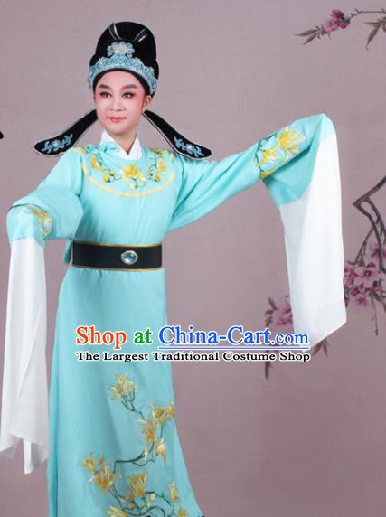 Chinese Traditional Peking Opera Nobility Childe Blue Robe Beijing Opera Niche Embroidered Mangnolia Costume for Men