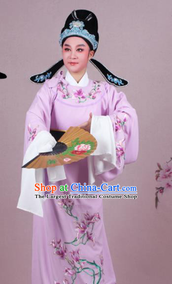 Chinese Traditional Peking Opera Nobility Childe Purple Robe Beijing Opera Niche Embroidered Mangnolia Costume for Men
