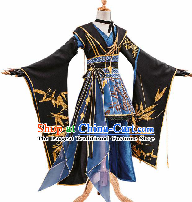 Chinese Traditional Female Knight Black Hanfu Dress Ancient Swordswoman Costume for Women
