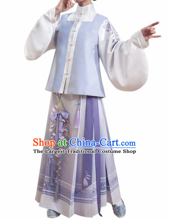 Chinese Traditional Ming Dynasty Blouse and Purple Skirt Ancient Nobility Lady Costume for Women