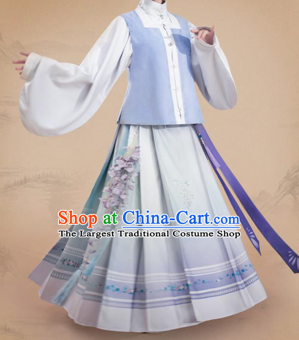 Chinese Traditional Ming Dynasty Blouse and Purple Skirt Ancient Nobility Lady Costume for Women