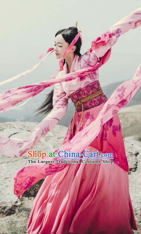 Chinese Ancient Dancer Hanfu Dress The Lengend of Haolan Warring States Period Palace Lady Historical Costume and Headpiece for Women