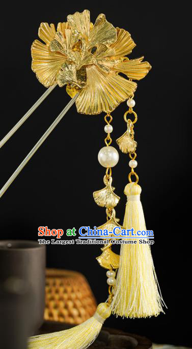 Chinese Traditional Hair Accessories Ancient Princess Ginkgo Leaf Tassel Hairpins for Women