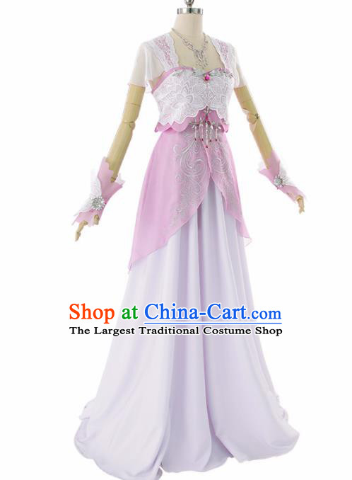 Traditional Halloween Cosplay Swordswoman Costume Princess Pink Hanfu Dress for Women