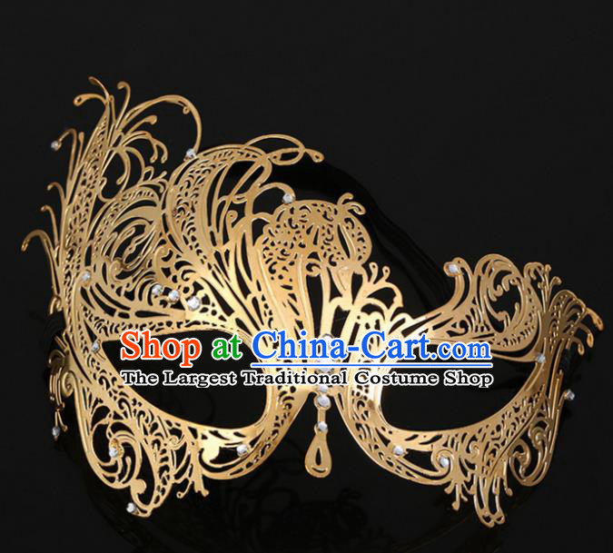 Chinese Traditional Hanfu Accessories Ancient Prince Golden Face Mask for Men