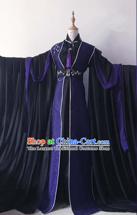 Chinese Traditional Cosplay Emperor Black Costume Ancient Swordsman Hanfu Clothing for Men