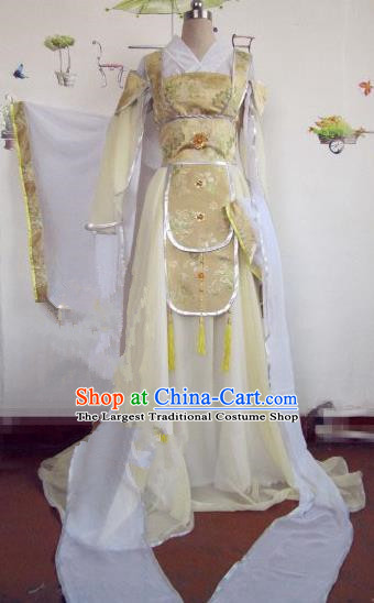 Chinese Traditional Cosplay Peri Costume Ancient Princess Yellow Hanfu Dress for Women