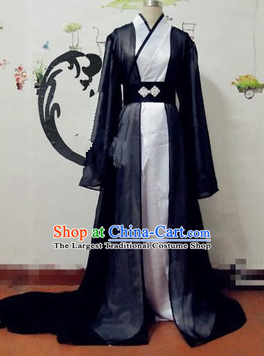 Chinese Traditional Cosplay Knight Costume Ancient Swordsman Black Hanfu Clothing for Men