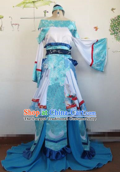 Chinese Traditional Cosplay Peri Princess Costume Ancient Flying Apsaras Blue Hanfu Dress for Women