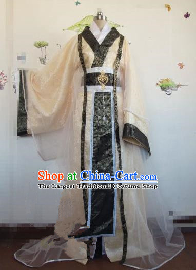 Chinese Traditional Cosplay Royal Highness Costume Ancient Swordsman Golden Hanfu Clothing for Men