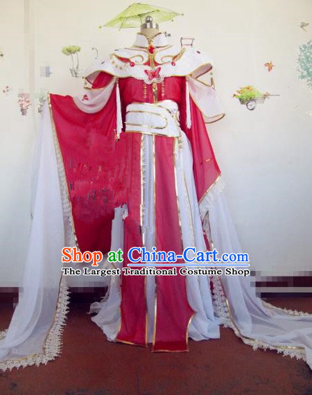 Chinese Traditional Cosplay Princess Red Costume Ancient Swordswoman Palace Lady Hanfu Dress for Women