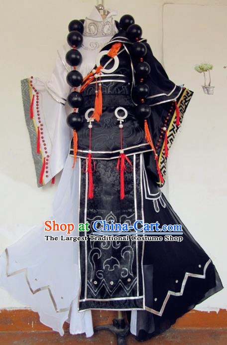 Chinese Traditional Cosplay Monk Black Costume Ancient Swordsman Hanfu Clothing for Men