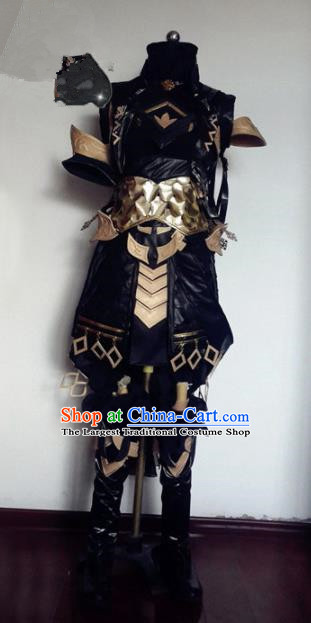 Chinese Traditional Cosplay Knight Black Armour Costume Ancient Swordsman Hanfu Clothing for Men