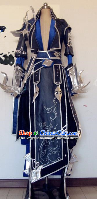 Chinese Traditional Cosplay Female General Navy Costume Ancient Swordswoman Hanfu Dress for Women