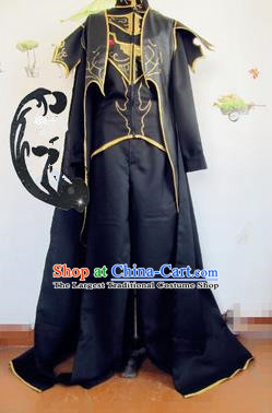 Chinese Traditional Cosplay Nobility Childe Black Costume Ancient Swordsman Hanfu Clothing for Men