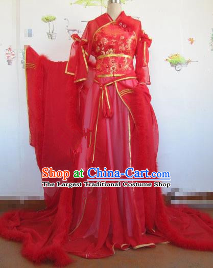 Chinese Traditional Cosplay Princess Wedding Costume Ancient Peri Red Hanfu Dress for Women